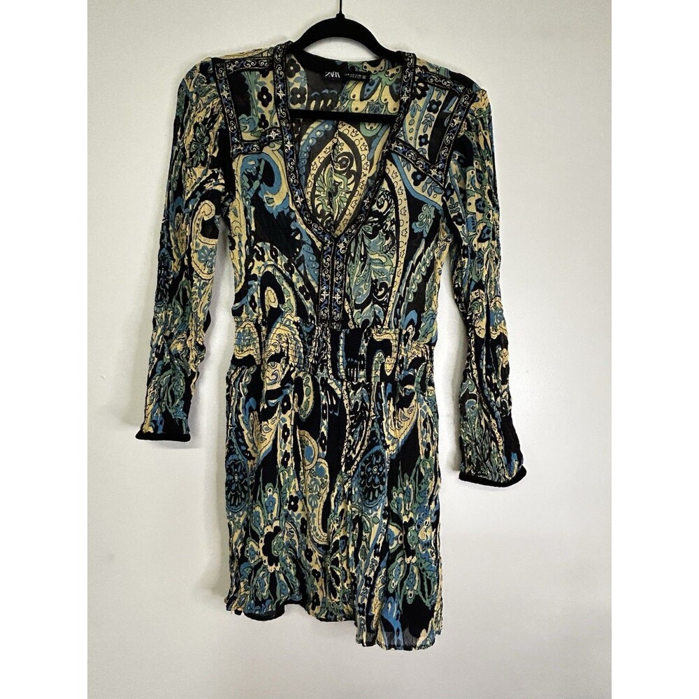 Zara Printed Short Dress In A Paisley Pattern & Contrast Piping Women’s Size S